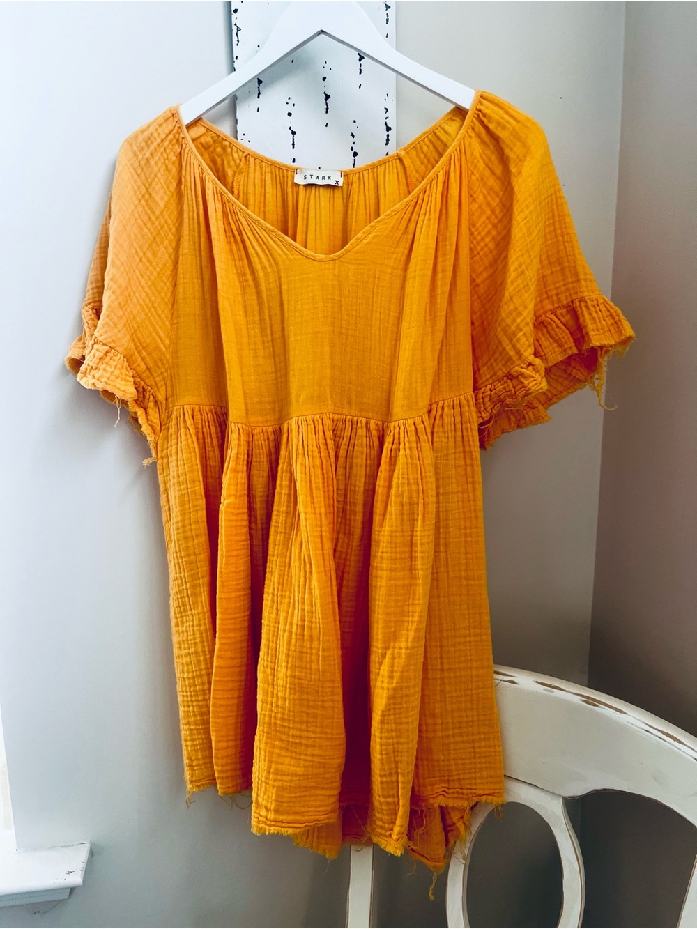 Stark X Mustard Yellow Cotton Gauze babydoll dress; size XS